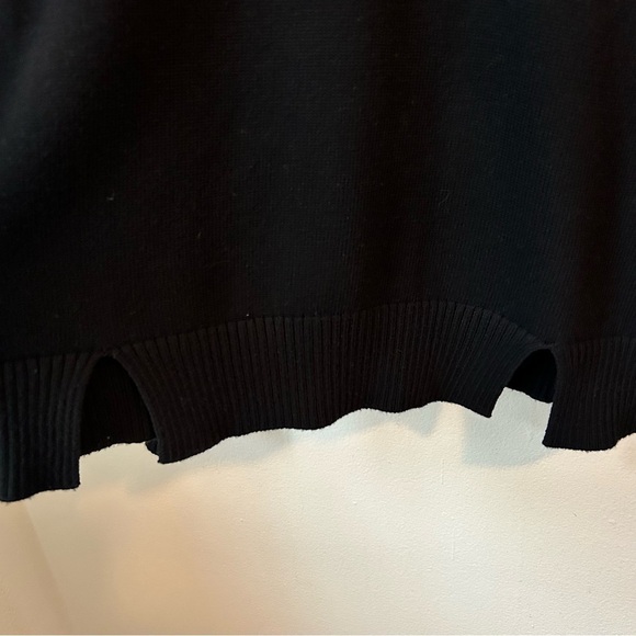 AIKO Black Crewneck Sweater w/ White Leather Sleeve Detail Soft -size L - Picture 7 of 8